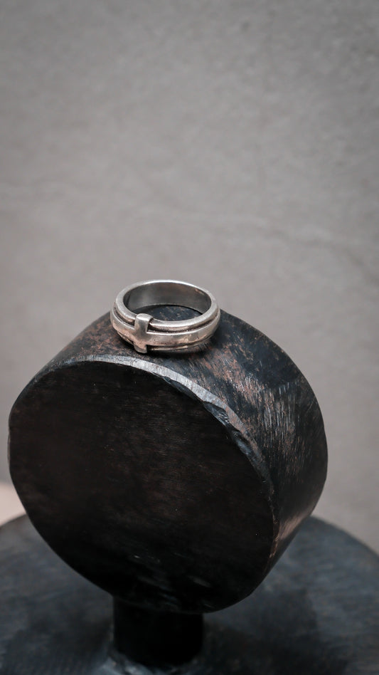 Sterling Silver 925 Cross Bar Wrap Band Ring 純銀 十字橫扣雙溝紋戒