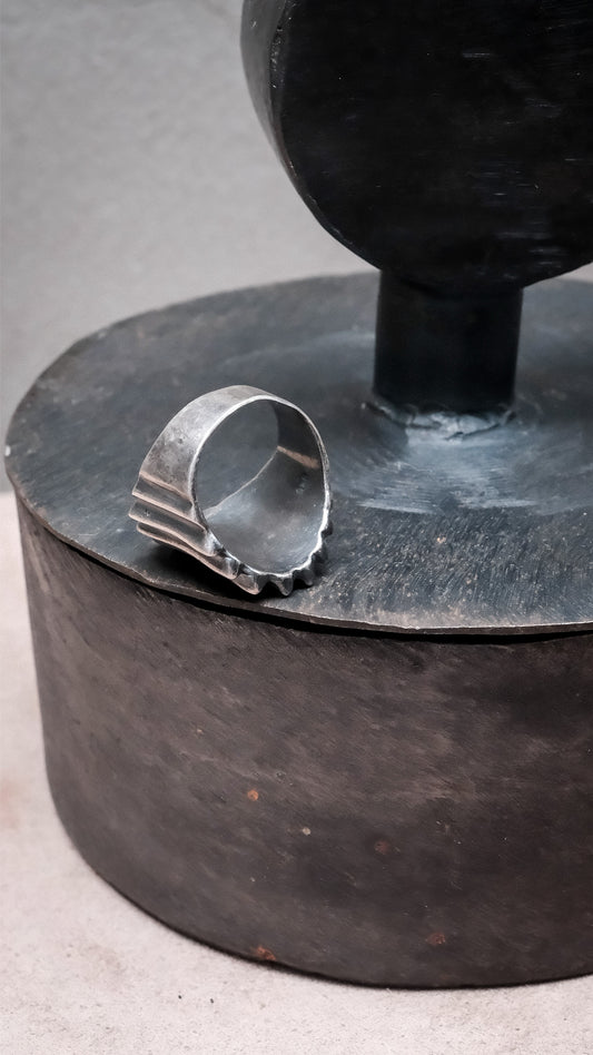 Sterling Silver 925 Ribbed Wave Signet Ring 純銀 波紋稜線印章戒