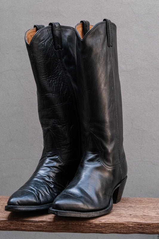 Mocona Black Smooth Leather Pointed-Toe Western Cowboy Boots 全黑素面牛皮經典尖頭西部牛仔靴 固特異Neolite底