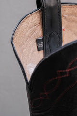 Vintage Textured Black Leather Red-Stitched Roper Western Boots 手工軟牛皮圓頭刺繡工裝牛仔靴