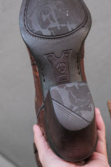 Ariat Genuine Brown Leather Cowboy Boots Snip Toe Brogue Western Boots 復古尖頭雕花藤蔓刺繡西部長靴