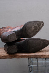 Ariat Genuine Brown Leather Cowboy Boots Snip Toe Brogue Western Boots 復古尖頭雕花藤蔓刺繡西部長靴