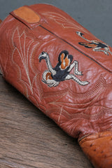 Colorado Boots Cognac Ostrich Leather Ostrich-Embroidered Western Boots 復古鴕鳥皮手繪感駝鳥刺繡雕花西部牛仔靴