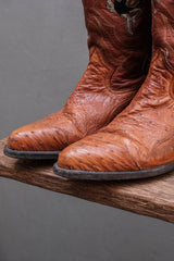 Colorado Boots Cognac Ostrich Leather Ostrich-Embroidered Western Boots 復古鴕鳥皮手繪感駝鳥刺繡雕花西部牛仔靴