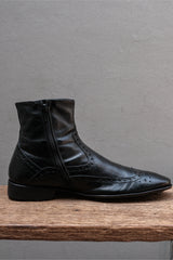 KONSTANTIN STARKE Wingtip Brogue Leather Side-Zip Boots (Leather Sole / Black)⁠雕花翼紋皮革側拉鍊中筒靴 義大利製