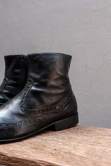 KONSTANTIN STARKE Wingtip Brogue Leather Side-Zip Boots (Leather Sole / Black)⁠雕花翼紋皮革側拉鍊中筒靴 義大利製