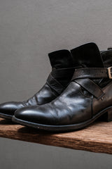 John Varvatos Italian Handmade Leather Cross-Strap Boots (Paisley Lining)⁠  美國設計師品牌 黑釦交叉皮帶機車短靴