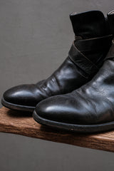 John Varvatos Italian Handmade Leather Cross-Strap Boots (Paisley Lining)⁠  美國設計師品牌 黑釦交叉皮帶機車短靴