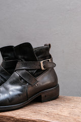 John Varvatos Italian Handmade Leather Cross-Strap Boots (Paisley Lining)⁠  美國設計師品牌 黑釦交叉皮帶機車短靴