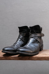 John Varvatos Italian Handmade Leather Cross-Strap Boots (Paisley Lining)⁠  美國設計師品牌 黑釦交叉皮帶機車短靴