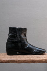 STACY ADAMS Ruched Leather Side-Zip Dress Boots (Leather Sole / Black) 美國經典鞋履品牌&nbsp; 經典皮革褶皺側拉鍊尖圓頭紳士短靴 (皮底/黑色)