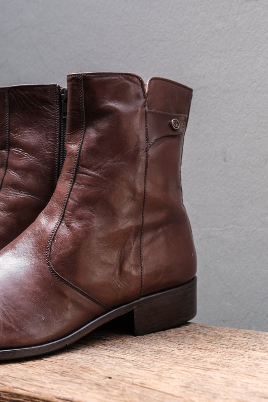 Made in France Leather Side-Zip Boots with Metal Detail⁠ ⁠ (Chestnut Brown)⁠法國製 側拉鍊金屬飾鈕皮革中筒靴⁠ (深栗棕