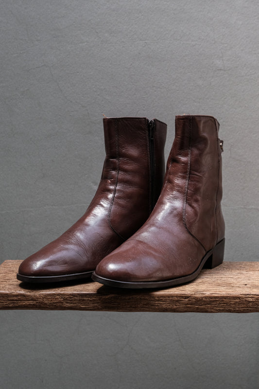 Made in France Leather Side-Zip Boots with Metal Detail⁠ ⁠ (Chestnut Brown)⁠法國製 側拉鍊金屬飾鈕皮革中筒靴⁠ (深栗棕