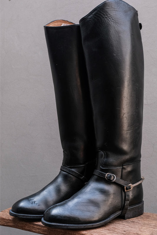 Vintage Cavallo Leather Riding Boots with Vintage Spurs 義大利牛皮金屬馬刺高筒馬靴