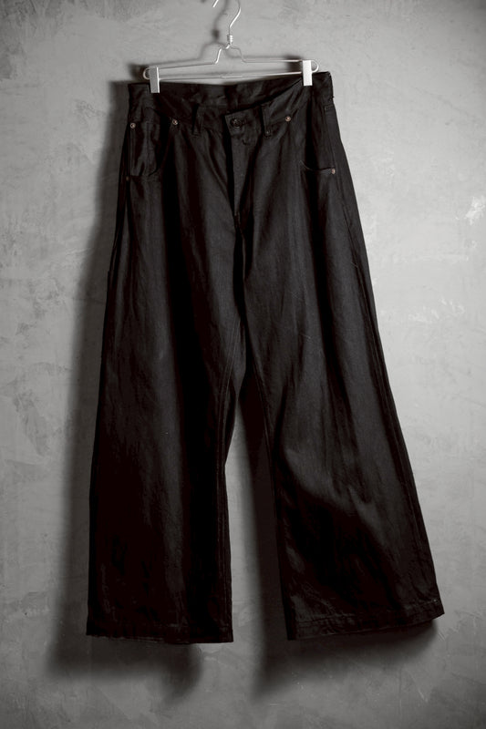 Black Waxed Denim Wide Leg Baggy Jeans 伴訂製款式黑色蠟布闊腿寬褲