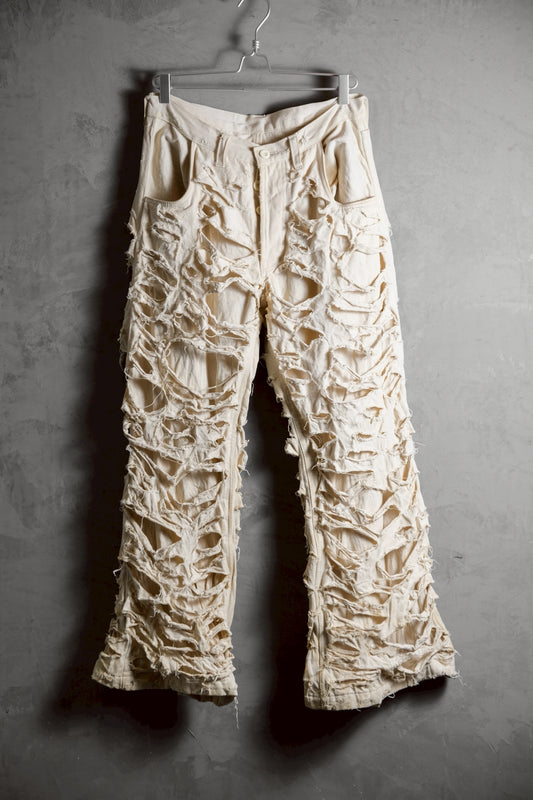 Off-White Denim Flared Jeans 伴訂製款式 米白手工破壞闊腿寬褲