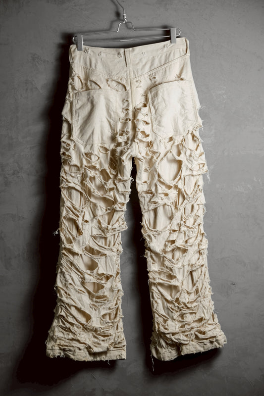 Off-White Denim Flared Jeans 伴訂製款式 米白手工破壞闊腿寬褲
