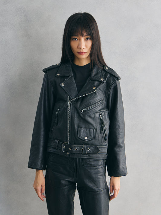 1990's~00's Bike’s Leather Vintage Leather Biker Jacket 古著騎士皮衣夾克 側邊綁帶