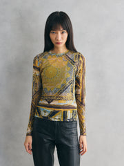 Stradivarius Longsleeve Mesh Top 西班牙品牌 巴洛克風格薄紗上衣