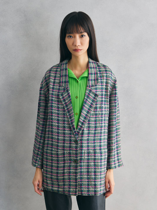 Multicolor Textured Check Cropped Blazer 多色立體織紋格紋短版西裝外套 義大利製