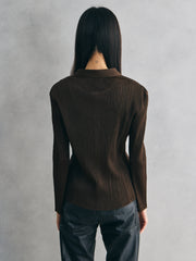 K.CHING Pleated Brown Long Sleeve Shirt 歐洲古著縐褶棕色長袖襯衫