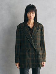 Vintage Wool Check Double-Breasted Blazer- Olive Green 復古羊毛格紋雙排扣西裝外套