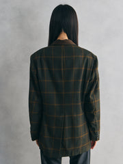 Vintage Wool Check Double-Breasted Blazer- Olive Green 復古羊毛格紋雙排扣西裝外套