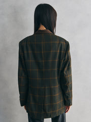 Vintage Wool Check Double-Breasted Blazer- Olive Green 復古羊毛格紋雙排扣西裝外套