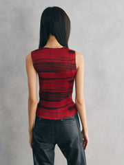 Red Black Print Pleated Sleeveless Top 紅黑印花縐褶背心上衣