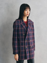 British tailoring Check Double-Breasted Blazer 英式學院風格格紋雙排扣西裝外套