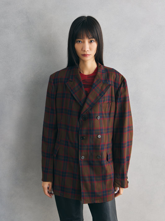 University Seal Plaid Wool Double-Breasted Blazer美式格紋羊毛雙排扣西裝外套