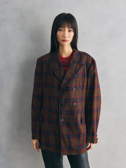 University Seal Plaid Wool Double-Breasted Blazer美式格紋羊毛雙排扣西裝外套