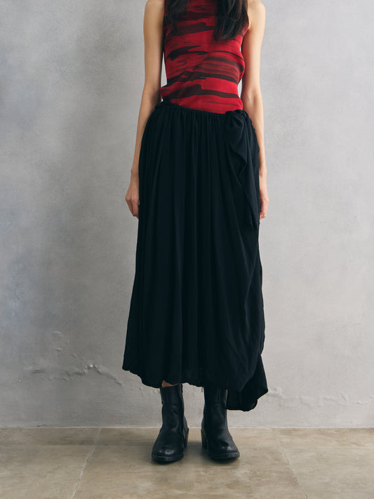 Yohji Yamamoto Black Gathered Asymmetric Maxi Skirt 山本耀司女裝 黑色抽皺不對稱長裙