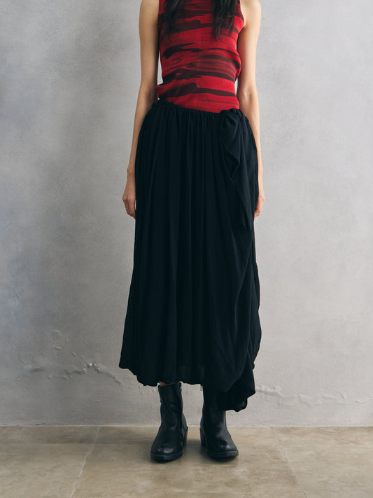 Yohji Yamamoto Black Gathered Asymmetric Maxi Skirt 山本耀司女裝 黑色抽皺不對稱長裙