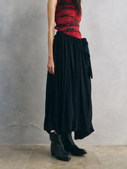 Yohji Yamamoto Black Gathered Asymmetric Maxi Skirt 山本耀司女裝 黑色抽皺不對稱長裙