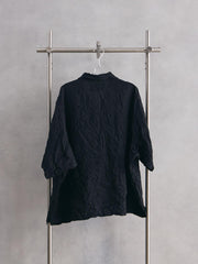 I’m here : - UNFORM OPEN COLLAR SHIRTS - BLACK 日本設計師品牌 縐褶開襟衫
