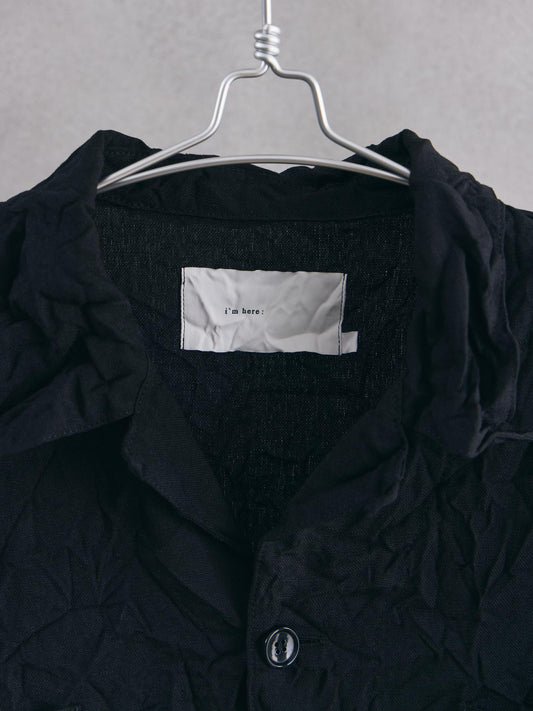 I’m here : - UNFORM OPEN COLLAR SHIRTS - BLACK 日本設計師品牌 縐褶開襟衫