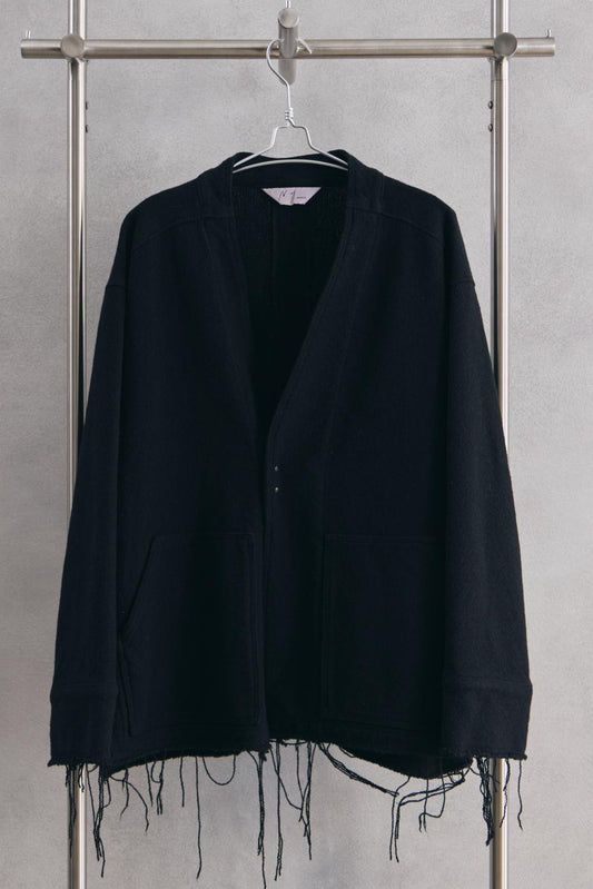 ANCELLM W/S COLLARLESS JACKET -BLACK 日本設計師品牌 羊毛混絲無領開襟抽鬚外套