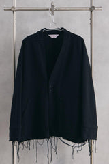 ANCELLM W/S COLLARLESS JACKET -BLACK 日本設計師品牌 羊毛混絲無領開襟抽鬚外套