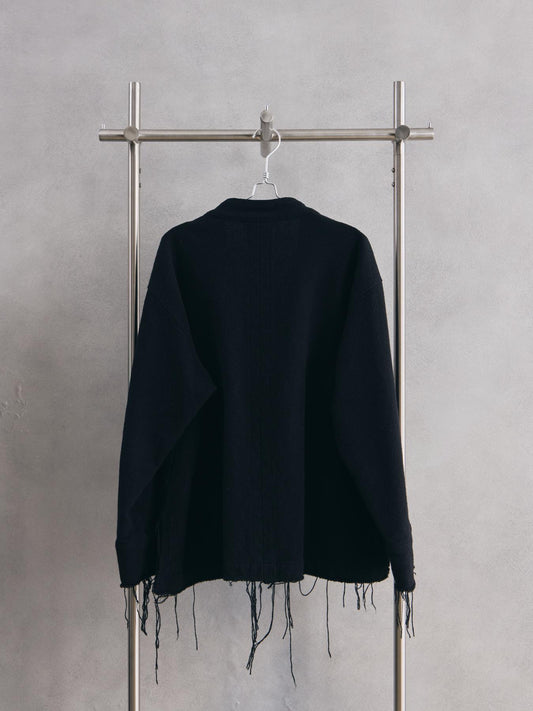 ANCELLM W/S COLLARLESS JACKET -BLACK 日本設計師品牌 羊毛混絲無領開襟抽鬚外套