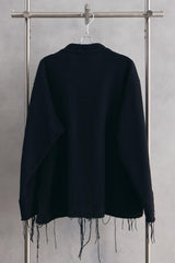 ANCELLM W/S COLLARLESS JACKET -BLACK 日本設計師品牌 羊毛混絲無領開襟抽鬚外套