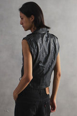 Vintage Zip-Pocket Leather Motorcycle Vest 古著拉鍊口袋皮革騎士背心
