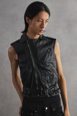 Vintage Zip-Pocket Leather Motorcycle Vest 古著拉鍊口袋皮革騎士背心