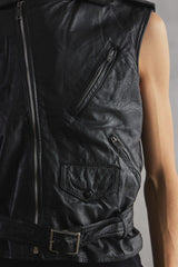 Vintage Zip-Pocket Leather Motorcycle Vest 古著拉鍊口袋皮革騎士背心