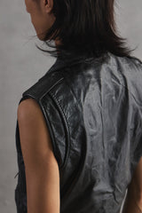 Vintage Zip-Pocket Leather Motorcycle Vest 古著拉鍊口袋皮革騎士背心