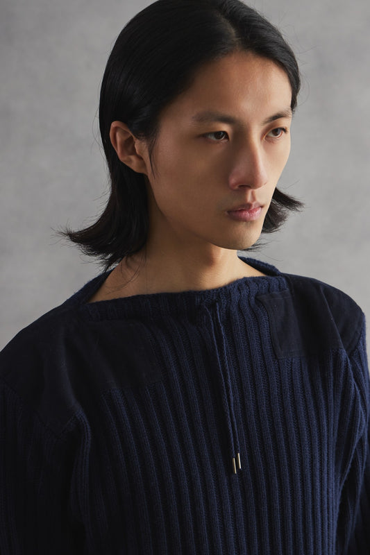 N.Peal 007 Ribbed Wool–Cashmere Knit Sweater 羊毛羊絨羅紋針織補丁毛衣