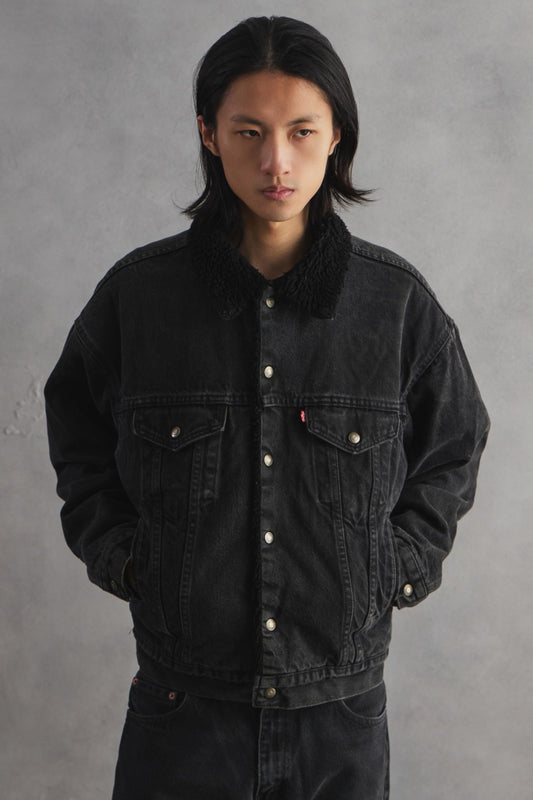 2000s Levi’s Sherpa-Lined Black Denim Trucker Jacket 黑色羊羔絨內裡丹寧牛仔外套 Made In USA
