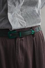 TOGA VIRILIS Leather belt GREEN日本設計師品牌 螢光綠壓紋西部皮帶