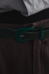 TOGA VIRILIS Leather belt GREEN日本設計師品牌 螢光綠壓紋西部皮帶