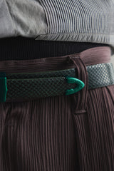 TOGA VIRILIS Leather belt GREEN日本設計師品牌 螢光綠壓紋西部皮帶